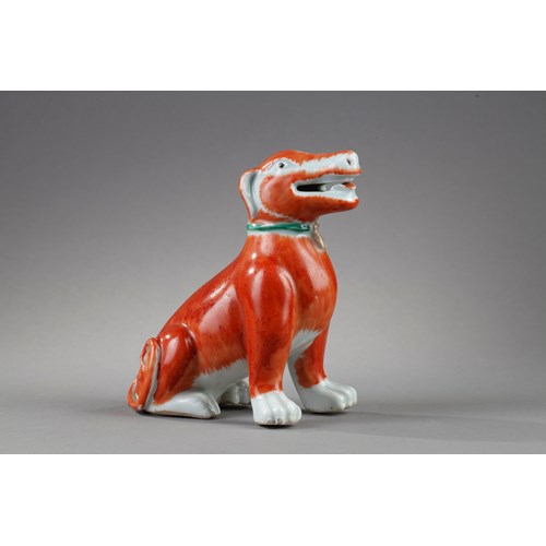 Small porcelain dog enamelled iron red and green